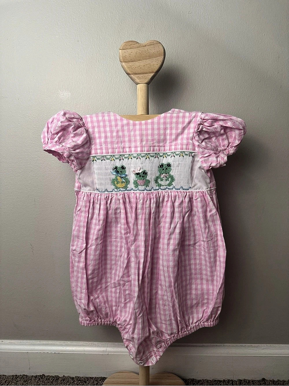 Sew Sharon Baby 6-9 months Pink Gingham Romper